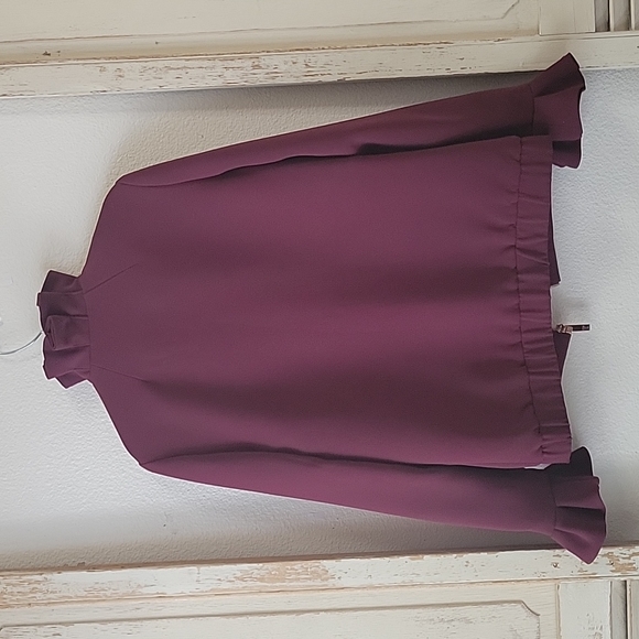 Ted Baker Lydiah crepe ruffle burgundy/wine rose-gold zip jacket women's size 0 - Picture 9 of 14